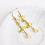 Yellow lily of the valley flower dangle earrings E298