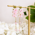 Pink sakura & beads cluster dangle drop earrings E299