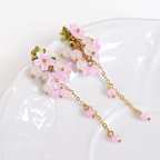 Pink sakura & beads cluster dangle drop earrings E299