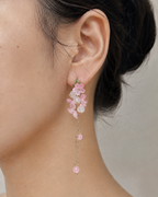Pink sakura & beads cluster dangle drop earrings E299