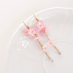 Pink sakura flower & crystal long dangle earrings E290