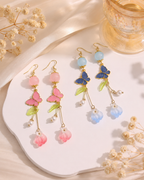 Crystal bead Butterfly Flower Pearl Dangle Earrings E264