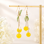 Handmade Orange & Blueberry Fruit Flower Leaf Dangle Earring E227