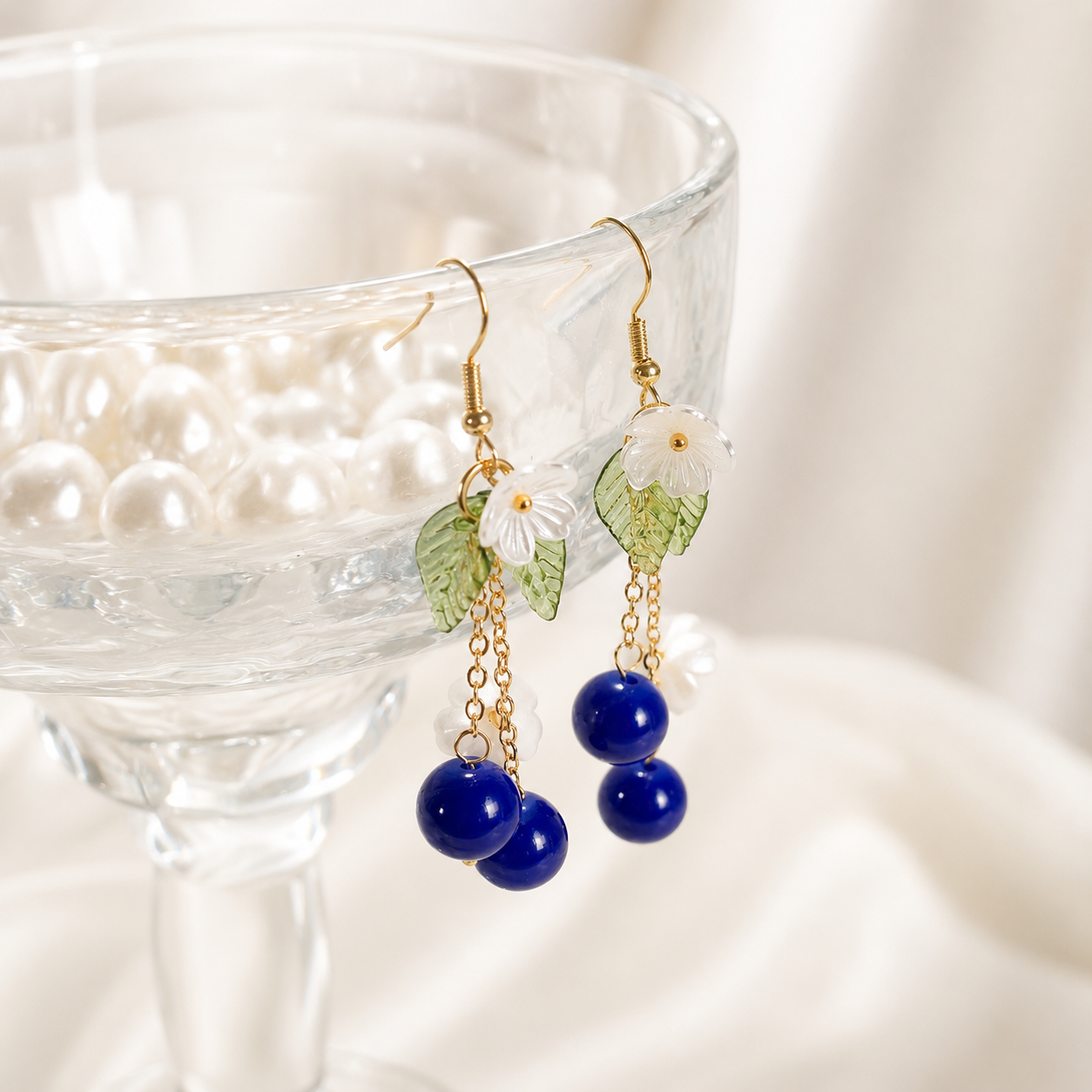 Handmade Orange & Blueberry Fruit Flower Leaf Dangle Earring E227