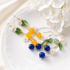 Handmade Orange & Blueberry Fruit Flower Leaf Dangle Earring E227