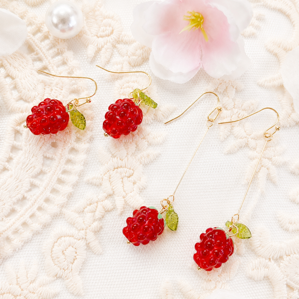 Handmade Red Raspberry Leaf Dangle Earrings E229