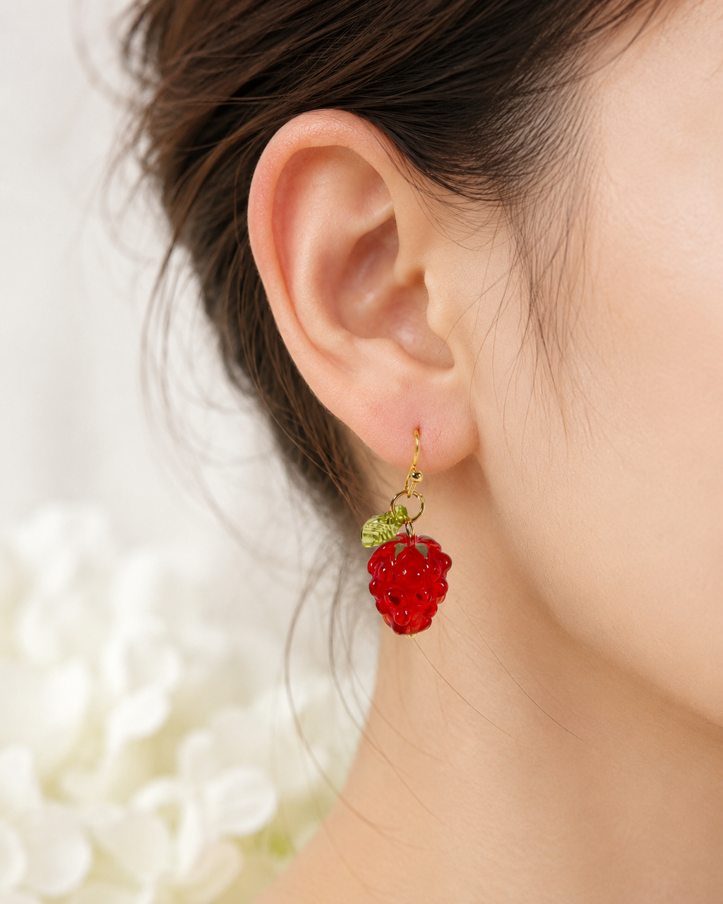 Handmade Red Raspberry Leaf Dangle Earrings E229
