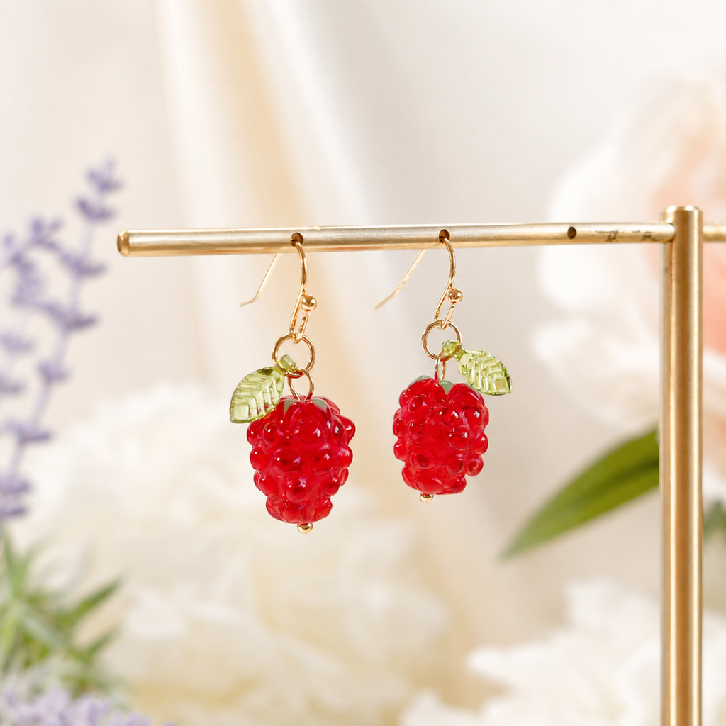 Handmade Red Raspberry Leaf Dangle Earrings E229