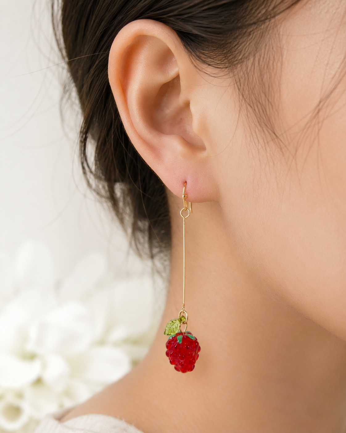 Handmade Red Raspberry Leaf Dangle Earrings E229