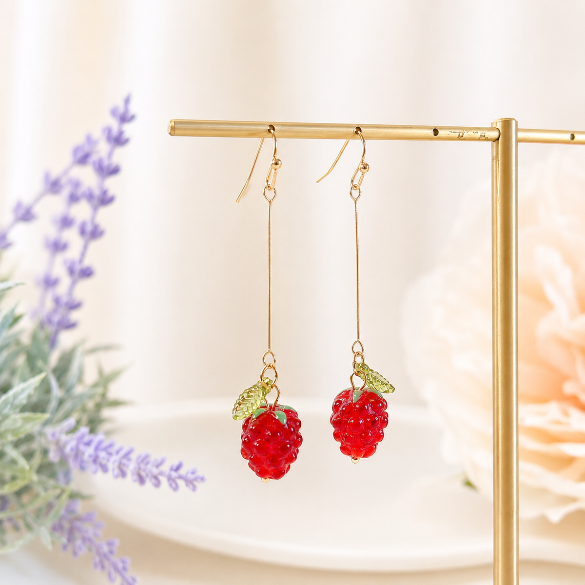 Handmade Red Raspberry Leaf Dangle Earrings E229