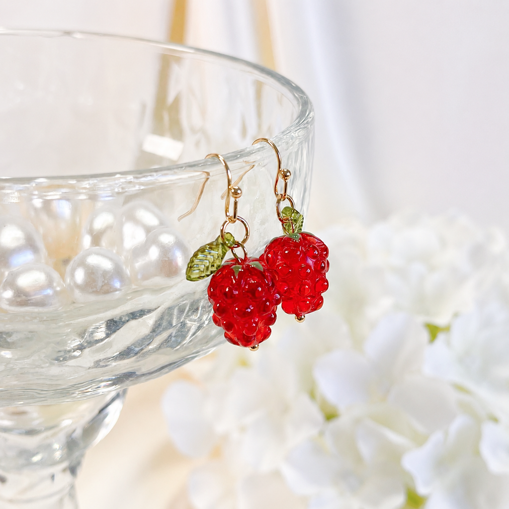 Handmade Red Raspberry Leaf Dangle Earrings E229