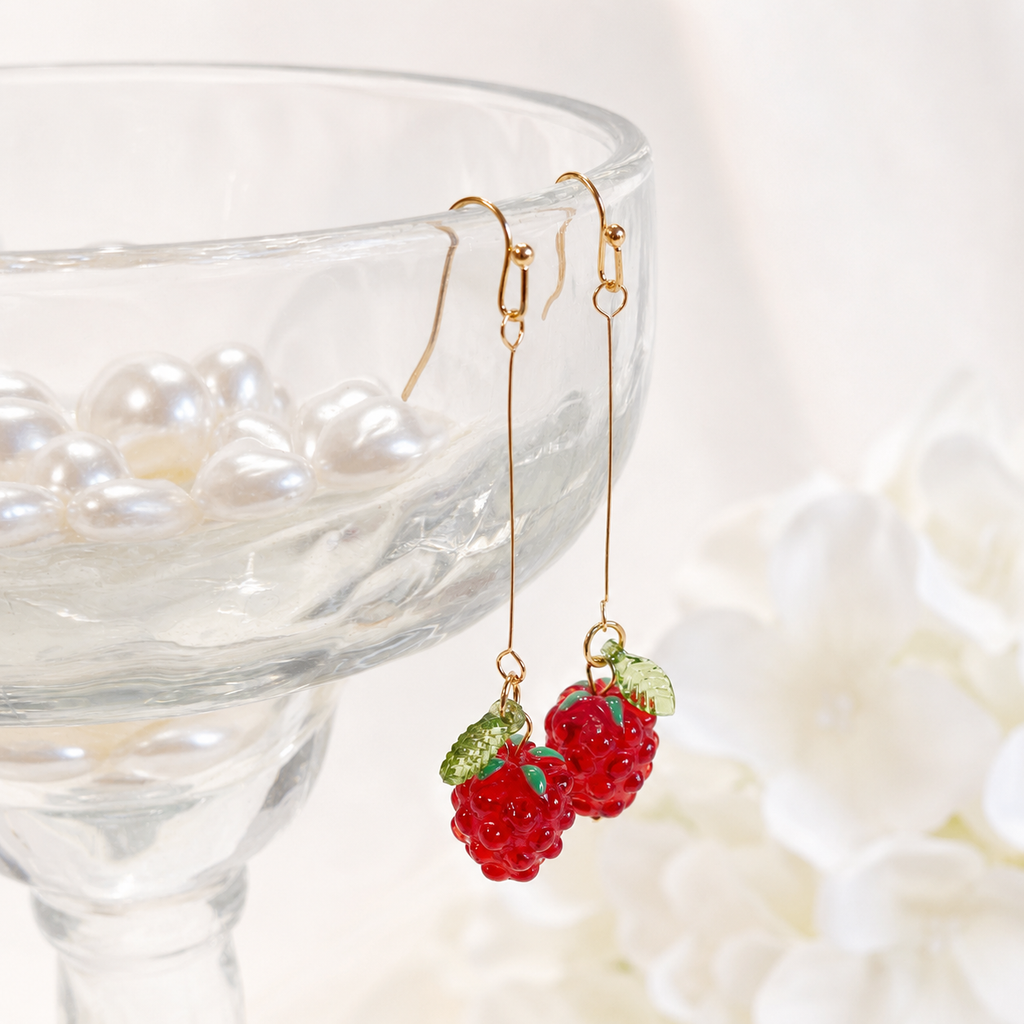 Handmade Red Raspberry Leaf Dangle Earrings E229