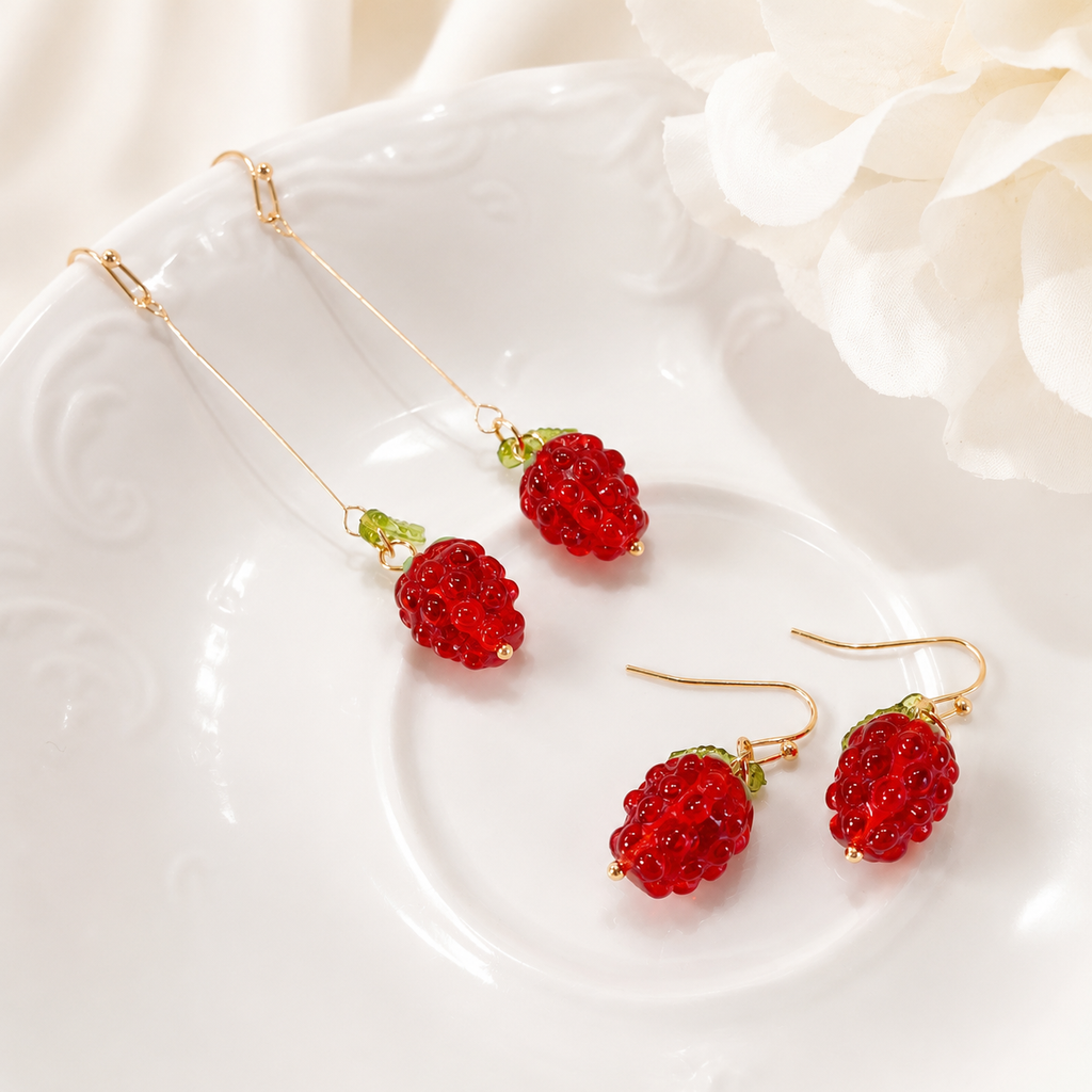 Handmade Red Raspberry Leaf Dangle Earrings E229