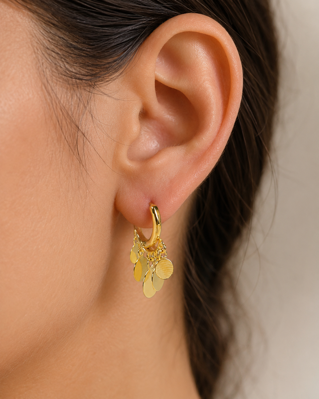 Dainty Gold Disc Charm Huggie Hoop Earrings E232
