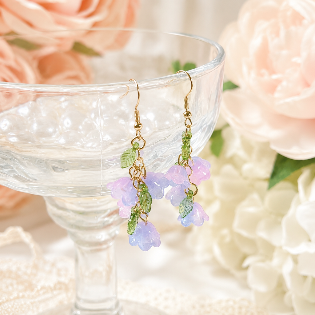 Blue lily of the valley flower dangle drop earrings E235