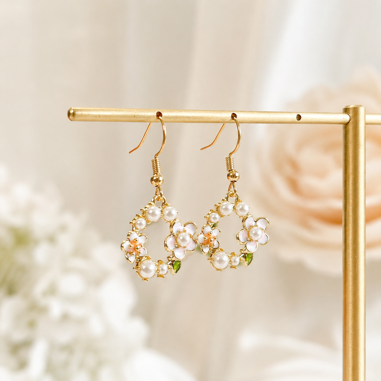 Gardem circle flower wreath dangle drop earrings E239