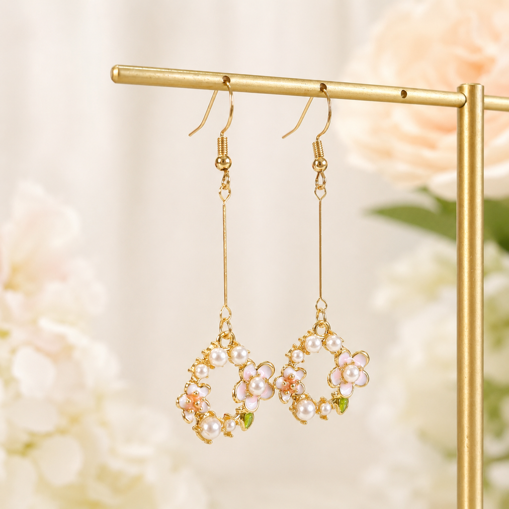 Gardem circle flower wreath dangle drop earrings E239