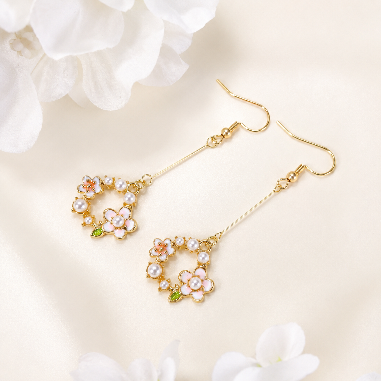 Gardem circle flower wreath dangle drop earrings E239