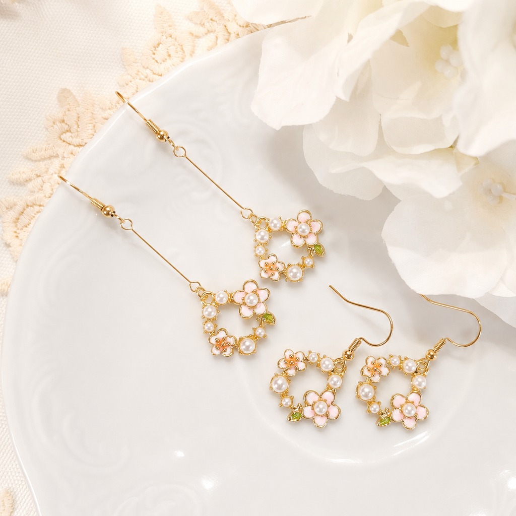 Gardem circle flower wreath dangle drop earrings E239