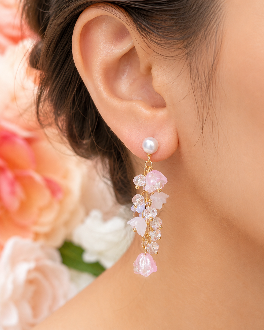 Pink & purple lily of the valley flower dangle earrings E241