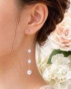 White pearl long dangle drop earrings E242