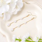 White pearl long dangle drop earrings E242