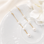 White pearl long dangle drop earrings E242