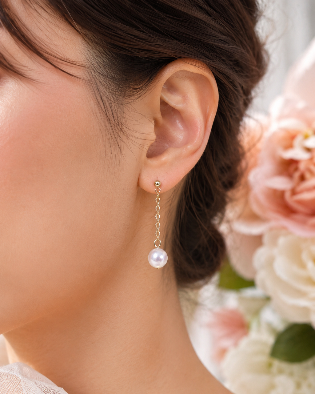 Dainty white bridal pearl dangle earrings E243