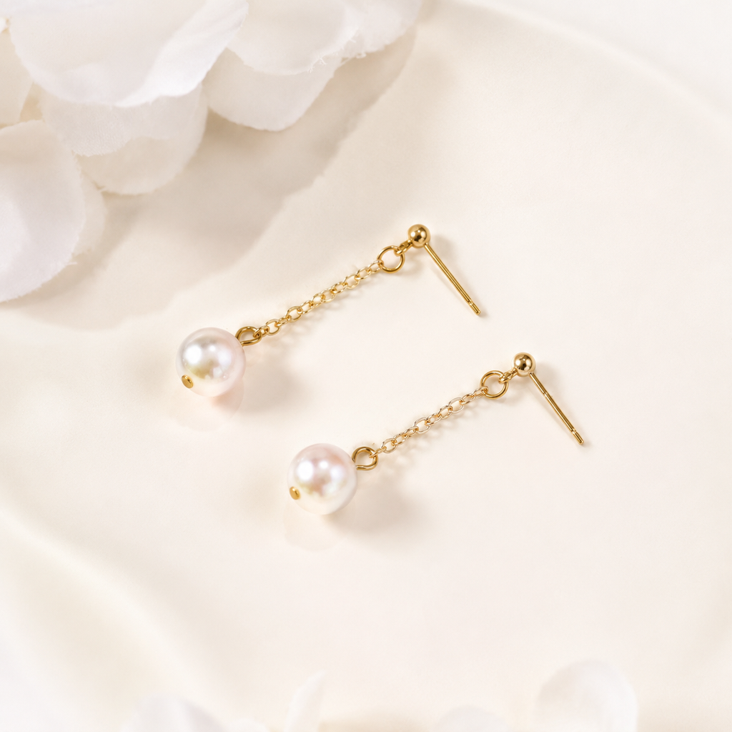 Dainty white bridal pearl dangle earrings E243