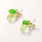 Resin clear green lime & flower dangle earrings E245