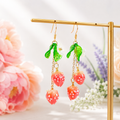 Duo strawberry & flower dangle drop earrings E246