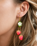 Duo strawberry & flower dangle drop earrings E246