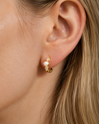 Dainty gold pearl cz huggie hoop earrings E250