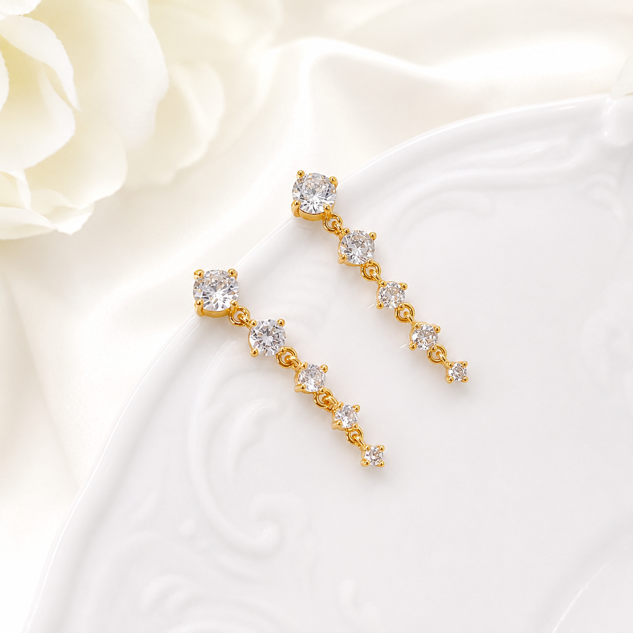 Gold Crystal Rhinestone Drop Dangle Earrings E251