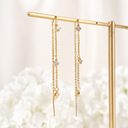 Gold CZ Chain Threader Dangle Earrings E252