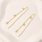 Gold CZ Chain Threader Dangle Earrings E252