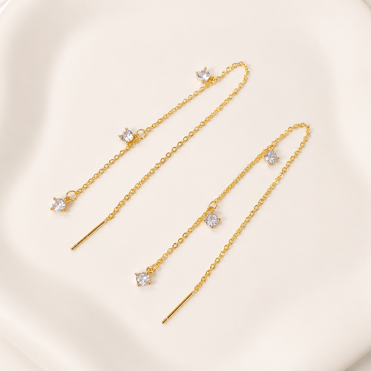 Gold CZ Chain Threader Dangle Earrings E252