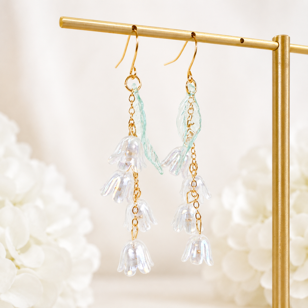 White lily of the valley dangle drop earrings E253