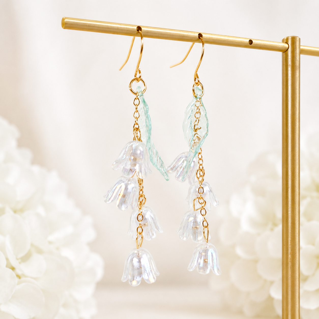 White lily of the valley dangle drop earrings E253