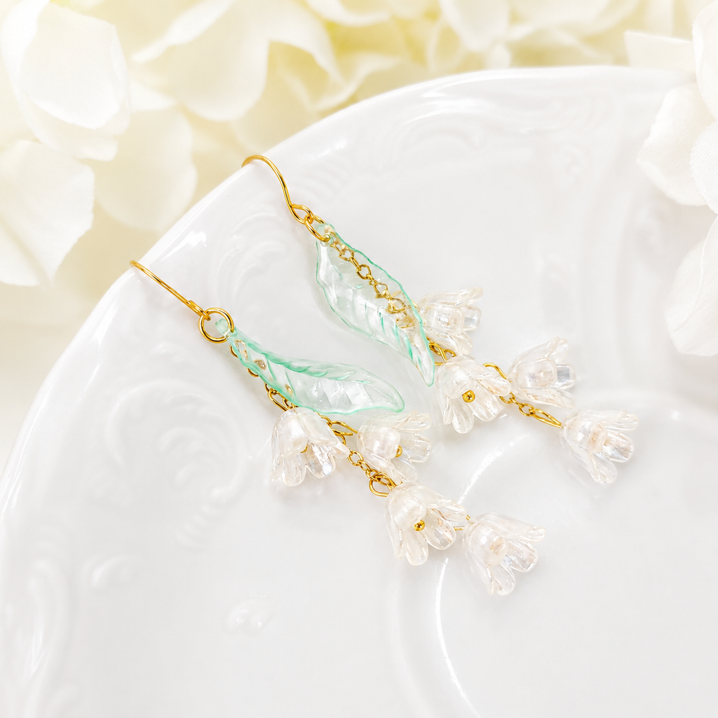 White lily of the valley dangle drop earrings E253