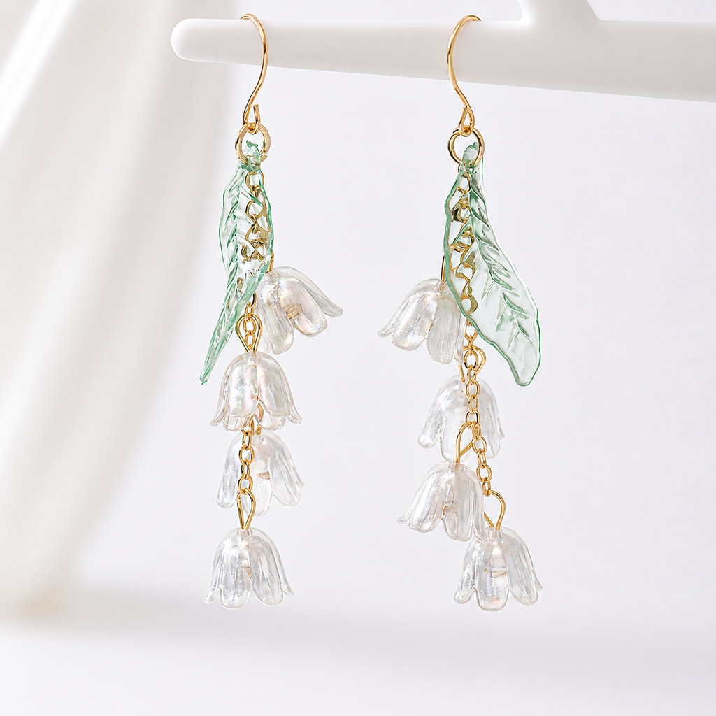 White lily of the valley dangle drop earrings E253