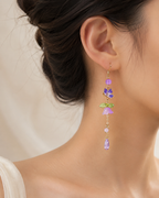 Purple lily flower & butterfly dangle earrings E269