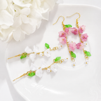 Purple & white lily of the valley dangle earrings E274