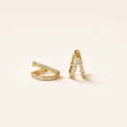 Cubic zirconia paved double huggie hoop earrings E275
