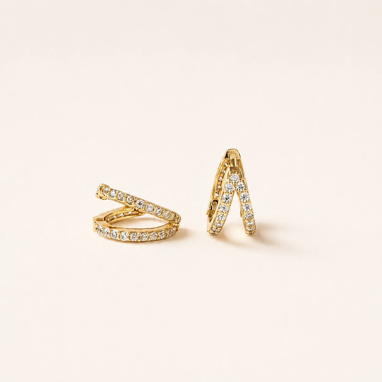 Cubic zirconia paved double huggie hoop earrings E275