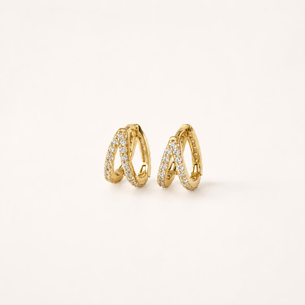 Cubic zirconia paved double huggie hoop earrings E275