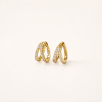 Cubic zirconia paved double huggie hoop earrings E275