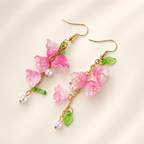 Pink & red lily of the valley dangle earrings E274