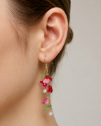 Pink & red lily of the valley dangle earrings E274