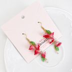 Pink & red lily of the valley dangle earrings E274